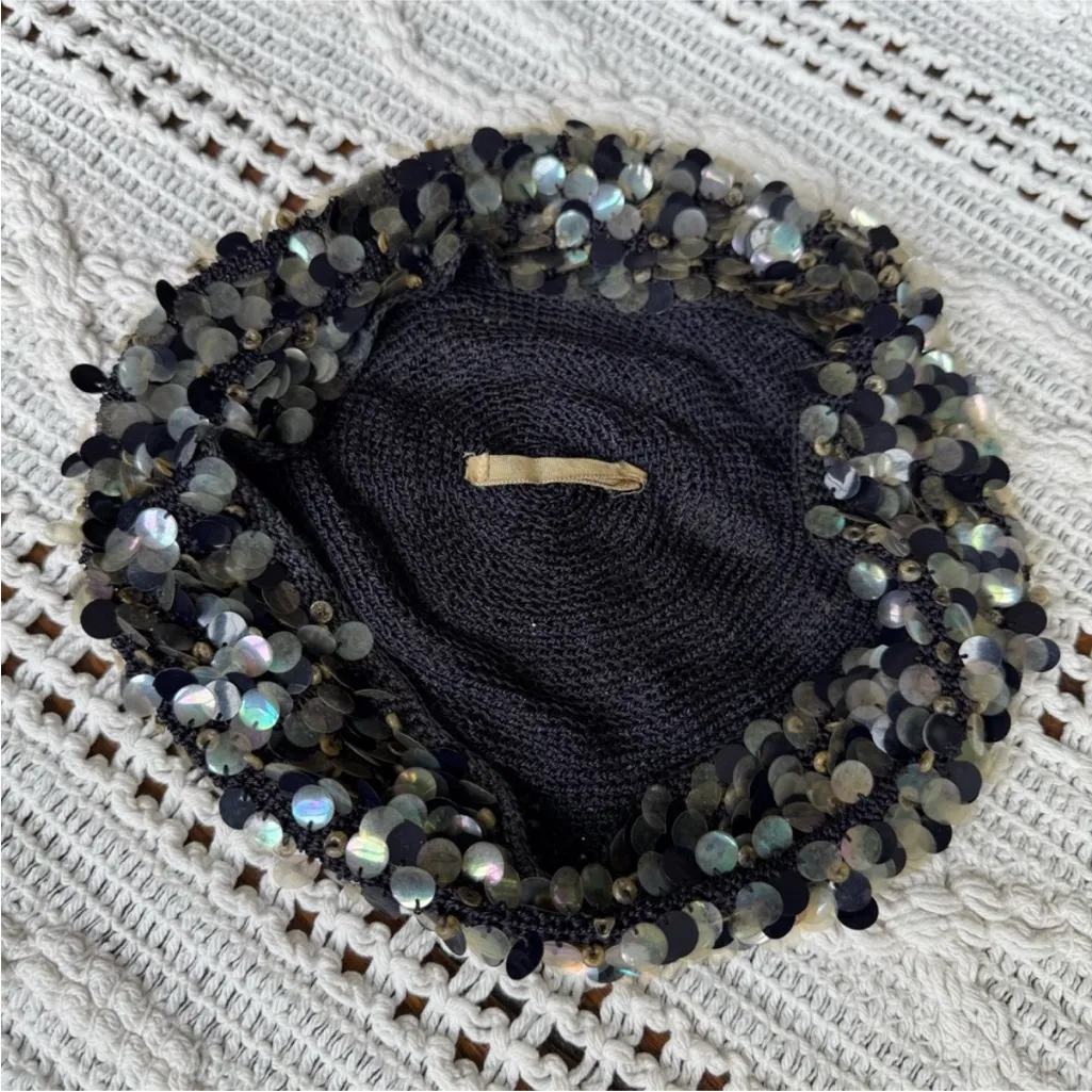 Vintage Black Sequin Hat - Image 2