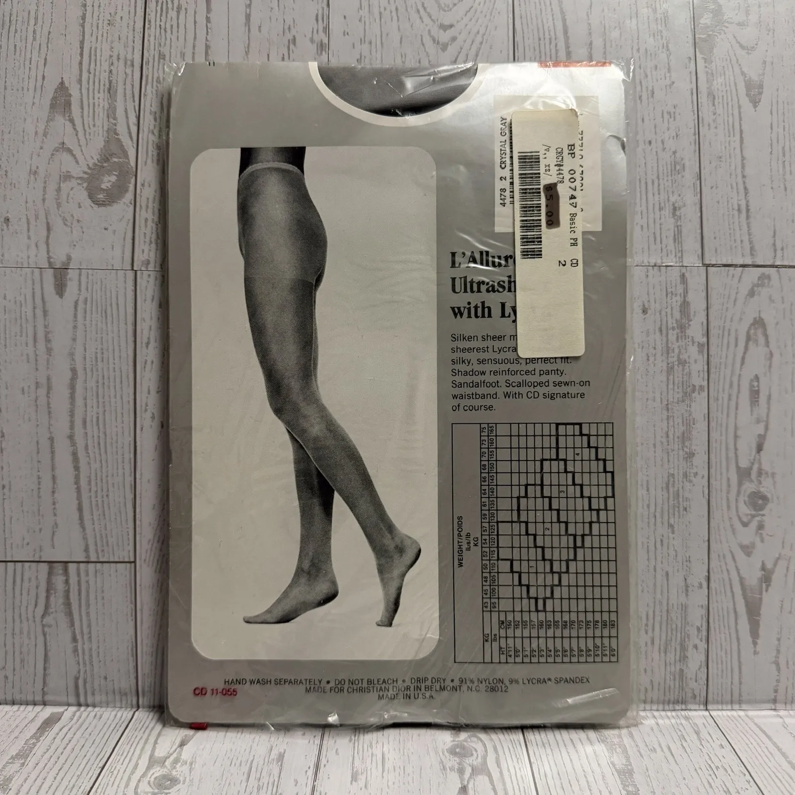 Christian Dior 4478 L'ALLURE Ultra Sheer Panty Top Crystal Gray Size 2 Vintage - Image 5