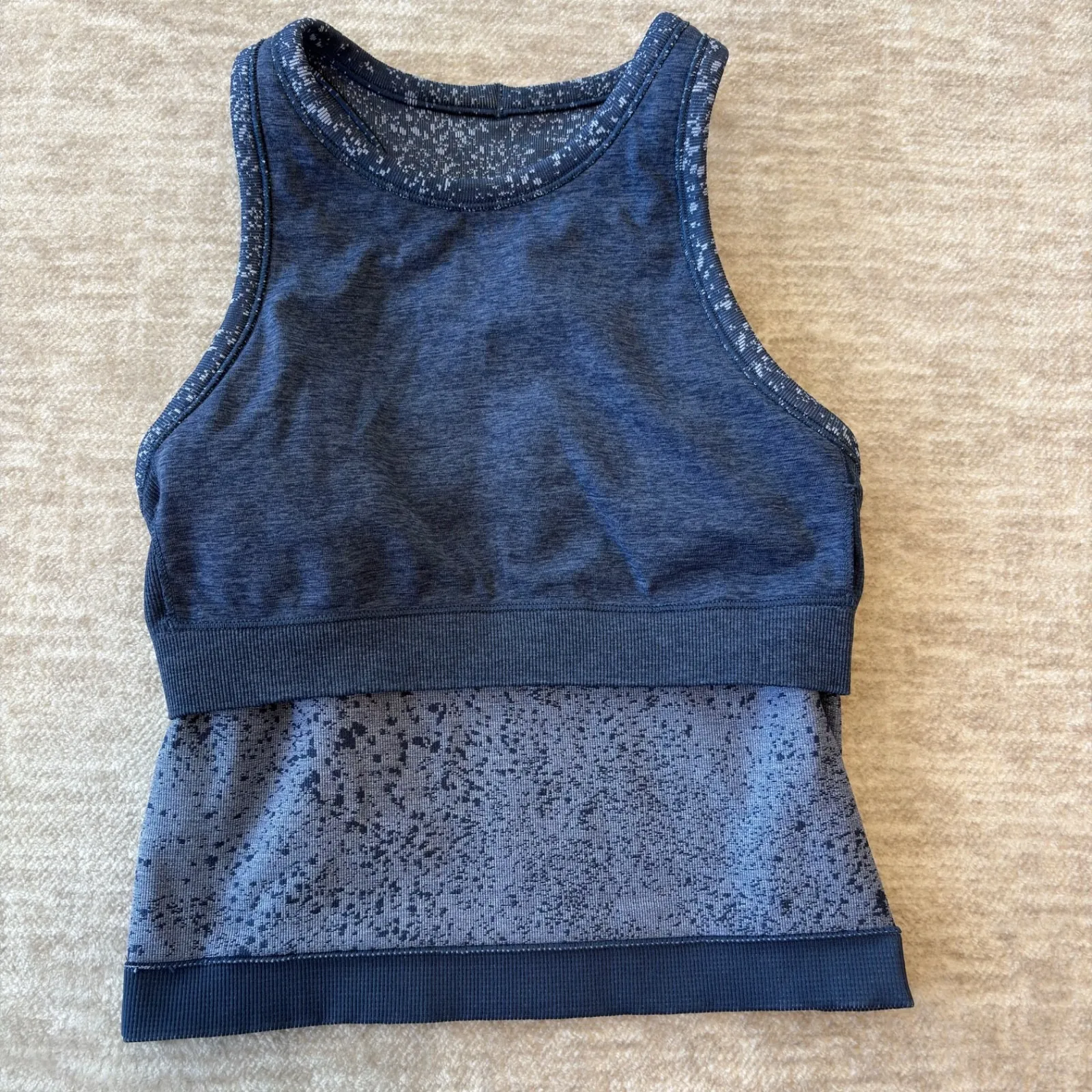 Lululemon Ebb to Street Cropped Racerback Tank Top Size 2 Speckled Blue Gym Yoga - Image 6