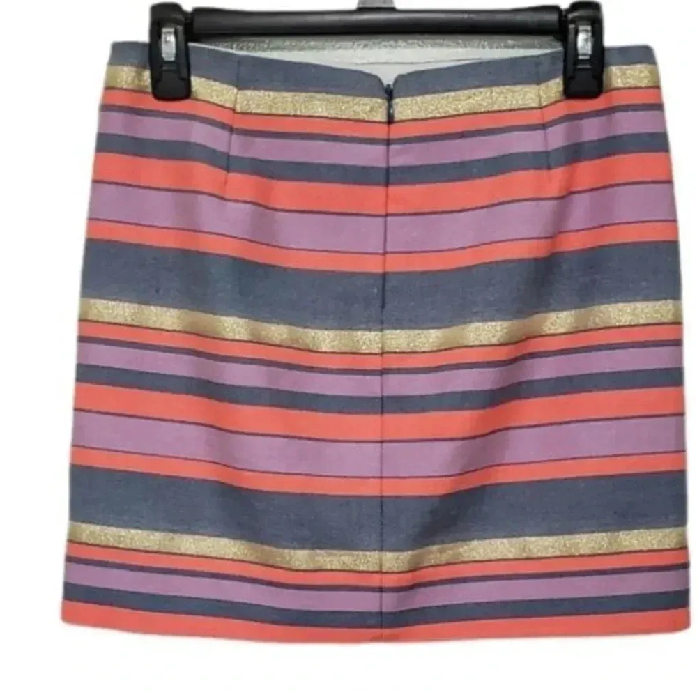 J.Crew Women’s Striped Pencil Skirt 0 Size Multicolor Purple Orange Gold - Image 6