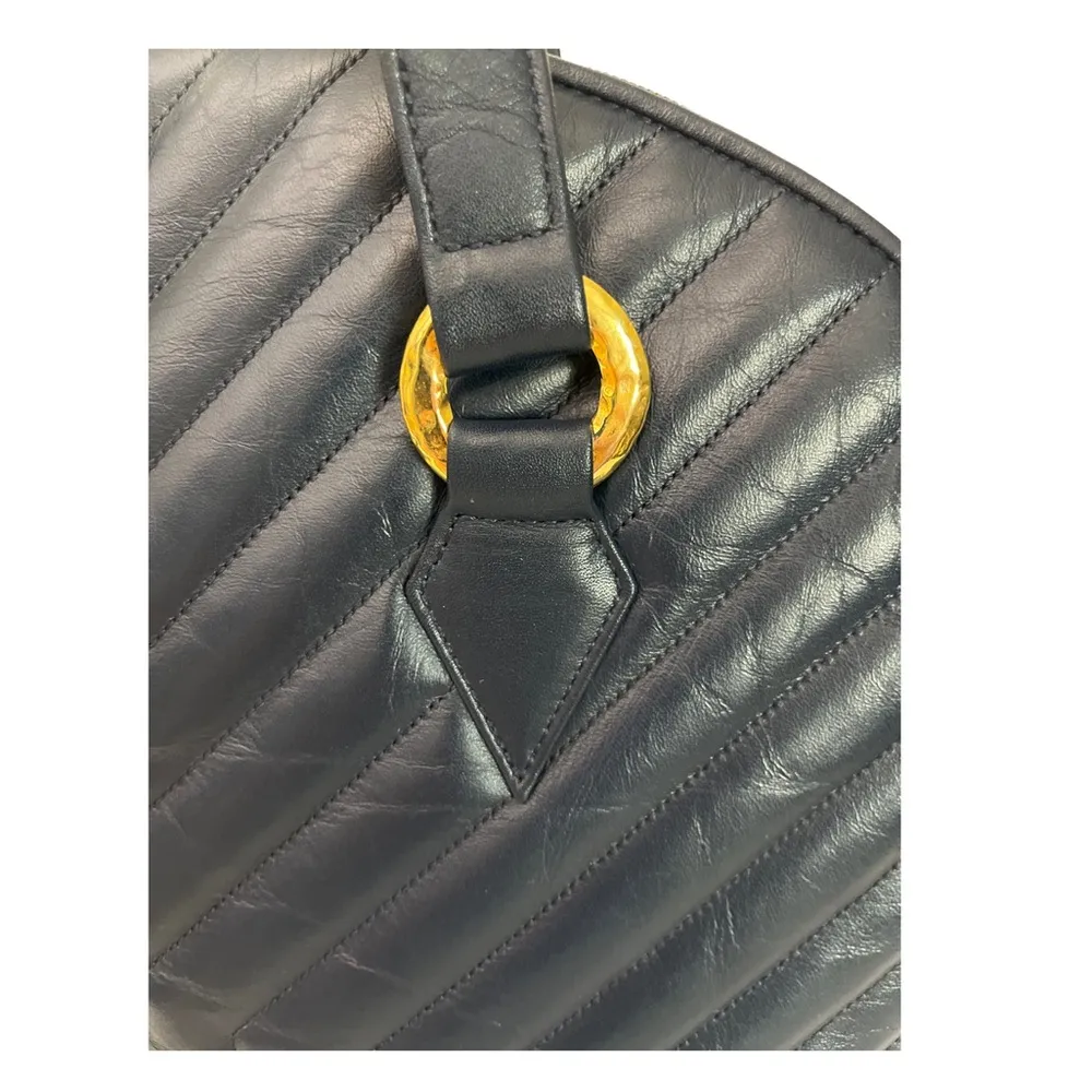 Saint Laurent YSL Navy Quilted Leather Shoulder Bag Blue - Image 6