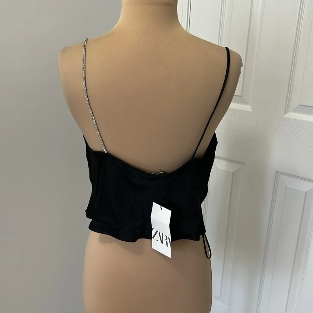 Zara Black Satin Rhinestone Strap Camisole - Image 4