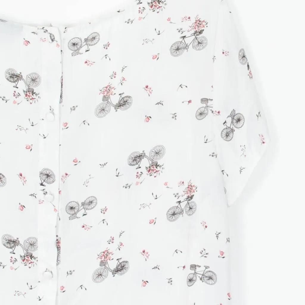 Torrid Womens Abbey Bicycle‎ Georgette Button Back Blouse Size 0 Large White - Image 6