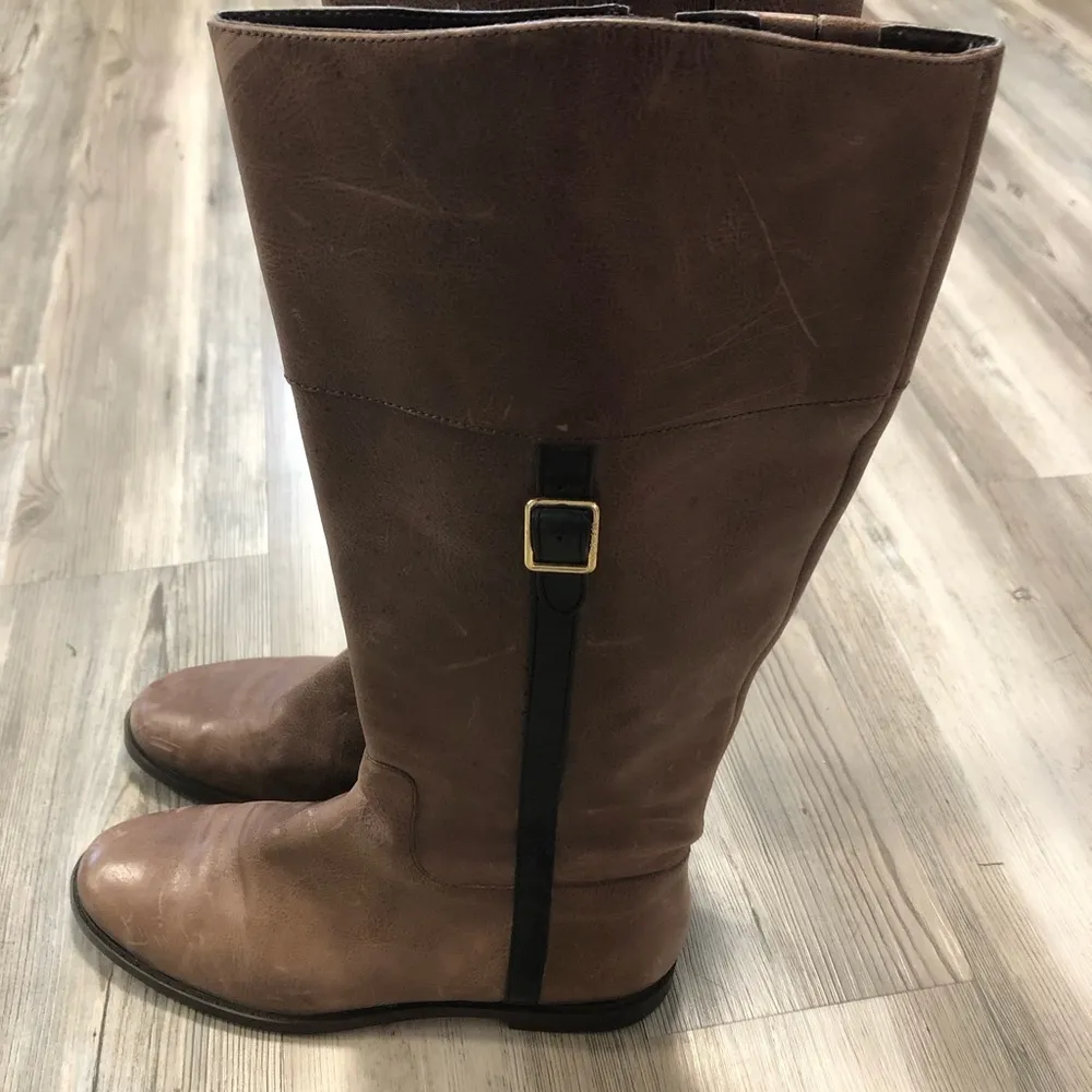 Cole Haan Brown Leather Side Buckle Zip Up Riding Boots Shoes Women's 8.5 - Image 2