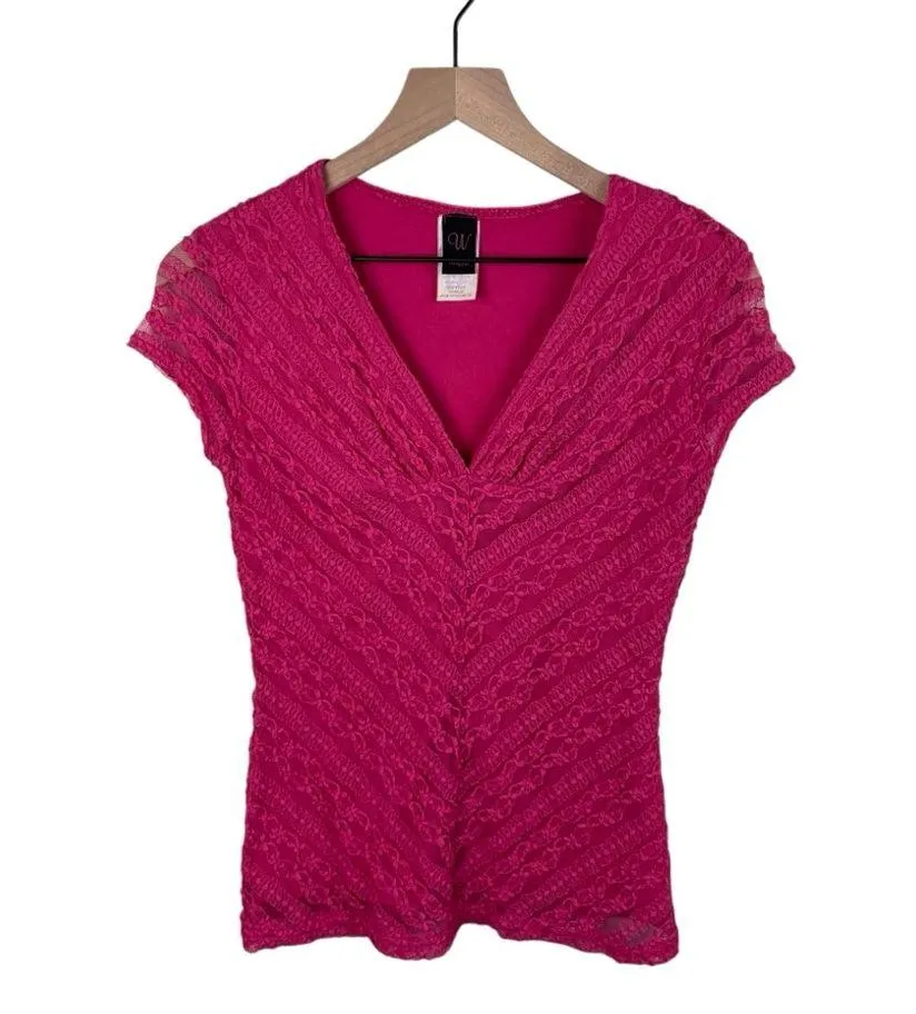 Vintage Y2K Wrapper Pink Lace V-neck Babydoll Top Blouse Size Medium Fairycore - Image 9