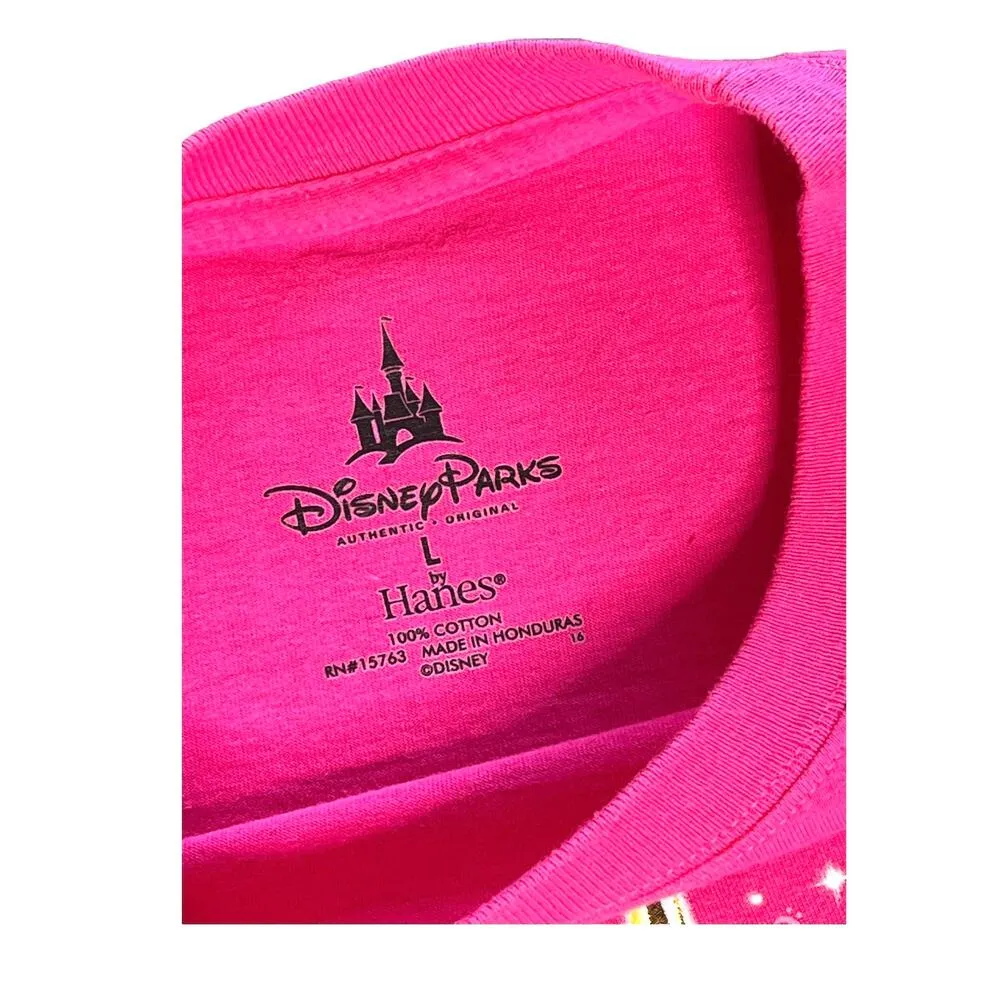 2016 Disney Parks TEE SHIRT Womens LG Pink Hanes 100% Cotton TShirt Short Sleeve - Image 4