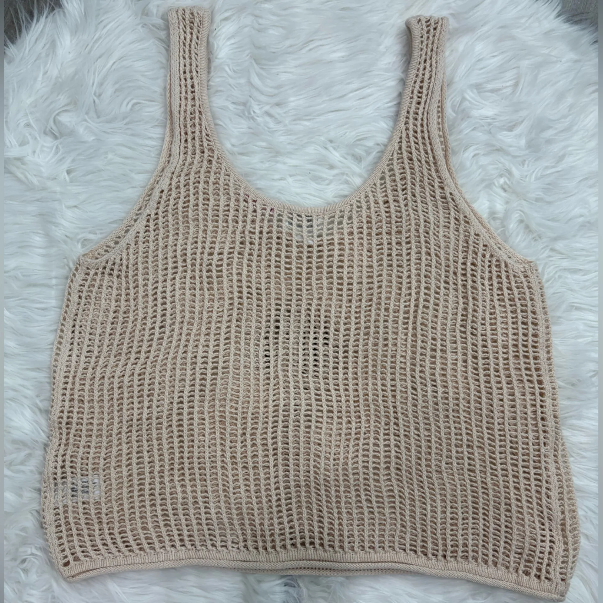 Future Collective with Alani Noelle Knit Collective Beige Mesh Tank Top Size L Tan Size L - Image 2