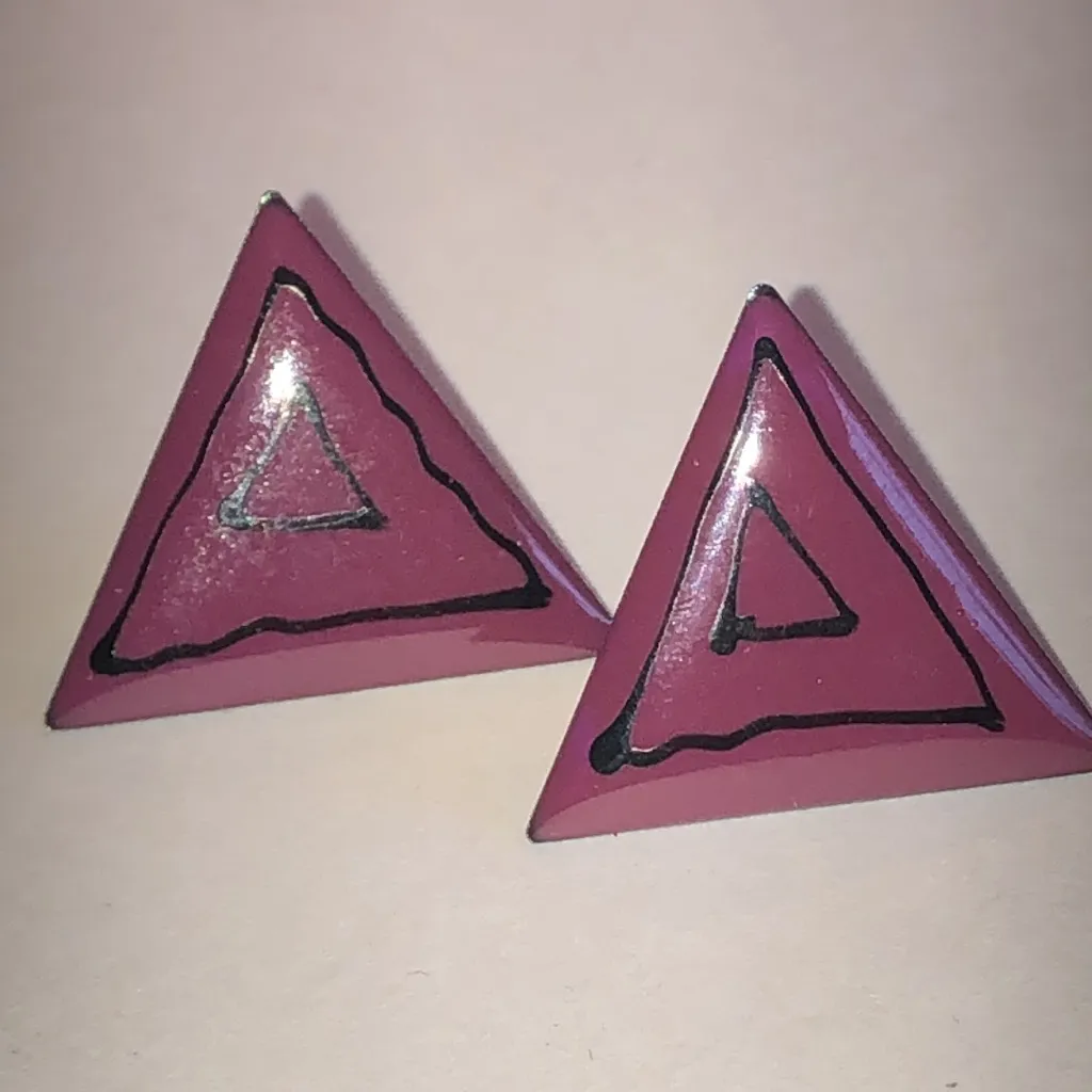 Vintage Purple and Black Retro Boho Triangle Earrings - Image 2