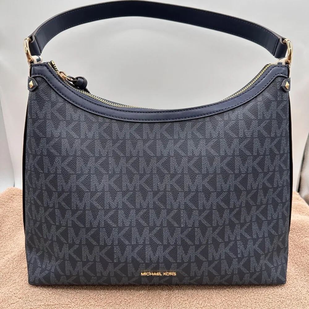 Michael Kors Jet Set Large Tote Bag Navy Blue MK Logo Shoulder Purse NWT - Image 7