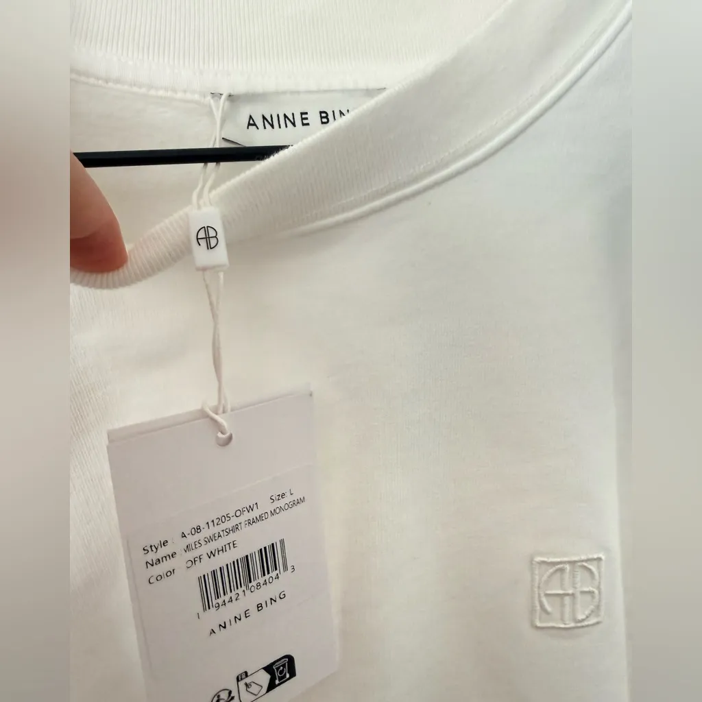 NWT Anine Bing MILES SWEATSHIRT FRAMED MONOGRAM white size large - Image 5