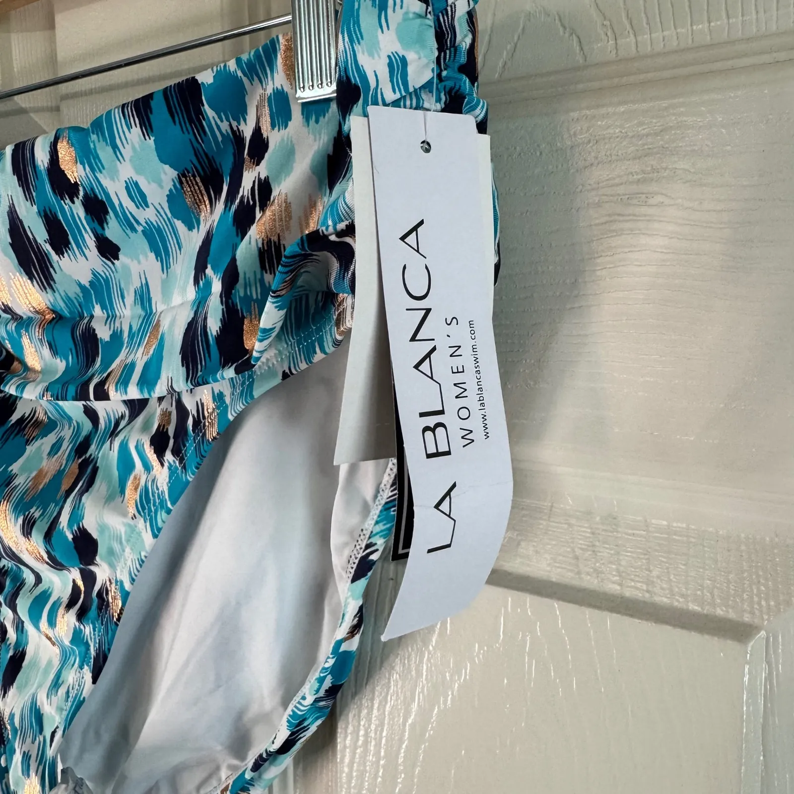 La Blanca Swim Bottom‎ Tummy Control High Waist Blue Gold 16W - Image 6