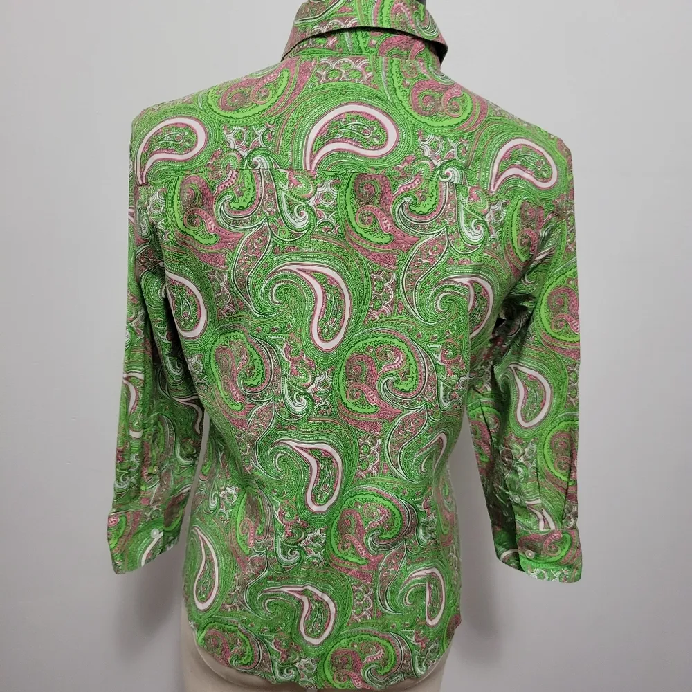 Talbots green paisley classic button down size 10p - Image 5