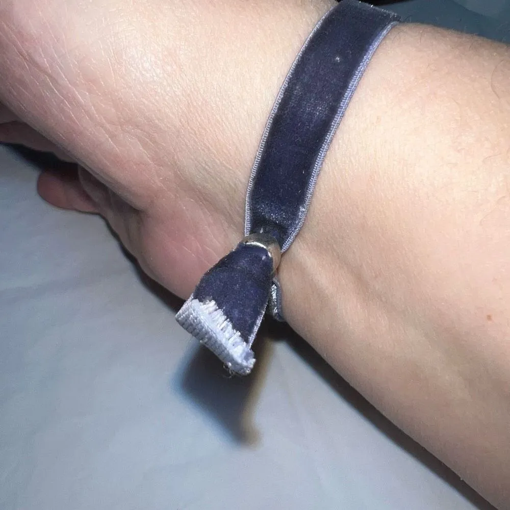 Periwinkle Stretch Velvet and Silver Tone Crystal Heart Bracelet Purple - Image 2