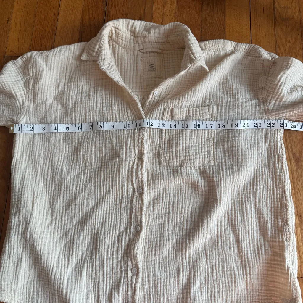 AERIE Gauzy Cover Up Button Down Oversized Long Sleeve Soft Oat Cream size XS - Image 5