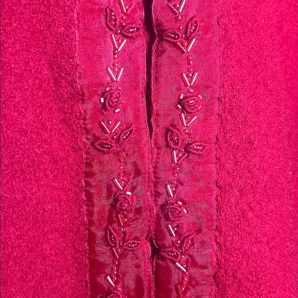 Alexandra Bartlett Vintage Velvet Wool Red Bead Rose Embroidered Clasp Jacket L Size L - Image 3