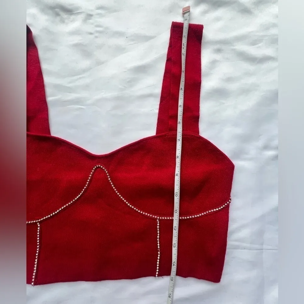 On 12th Red Rhinestone Corset Detail Crop Top Medium - Image 9