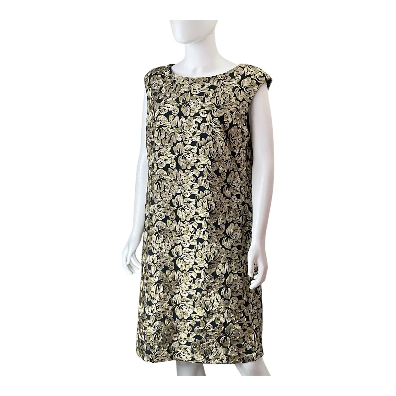 Lauren Ralph Lauren Women's Navy Gold Floral Embroidered Cap Sleeve Dress  14 - Image 4