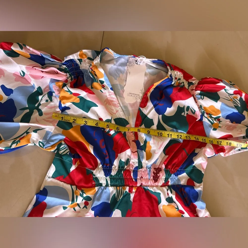 Classic & Best Love The Date Floral Midi Dress Puff Sleeve Size 4XL Summer Red - Image 5