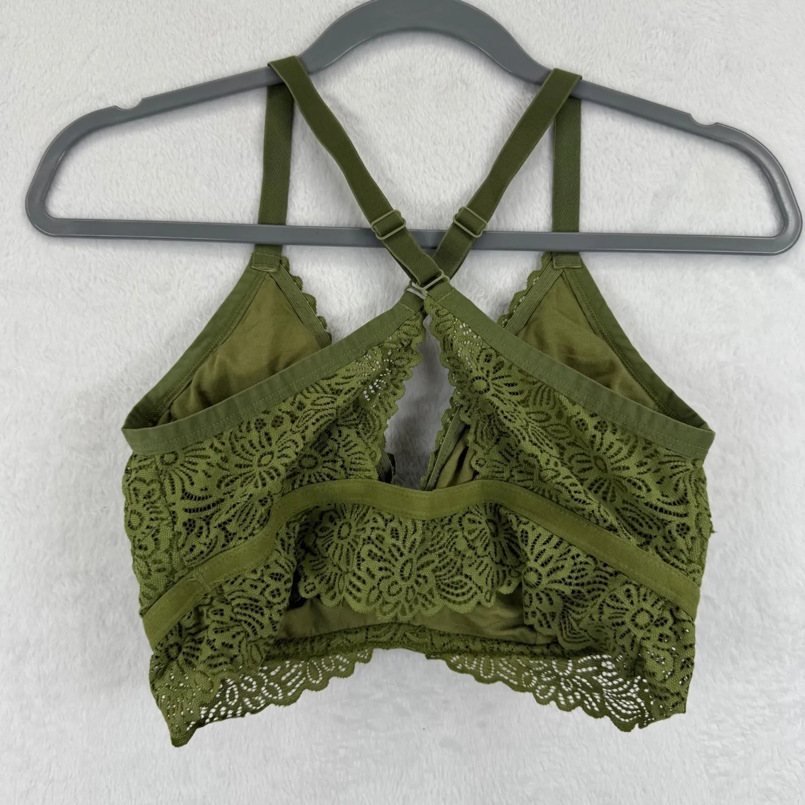 Auden Olive Green Lace Unlined Bralette Criss Cross Back XL Extra Large - Image 2