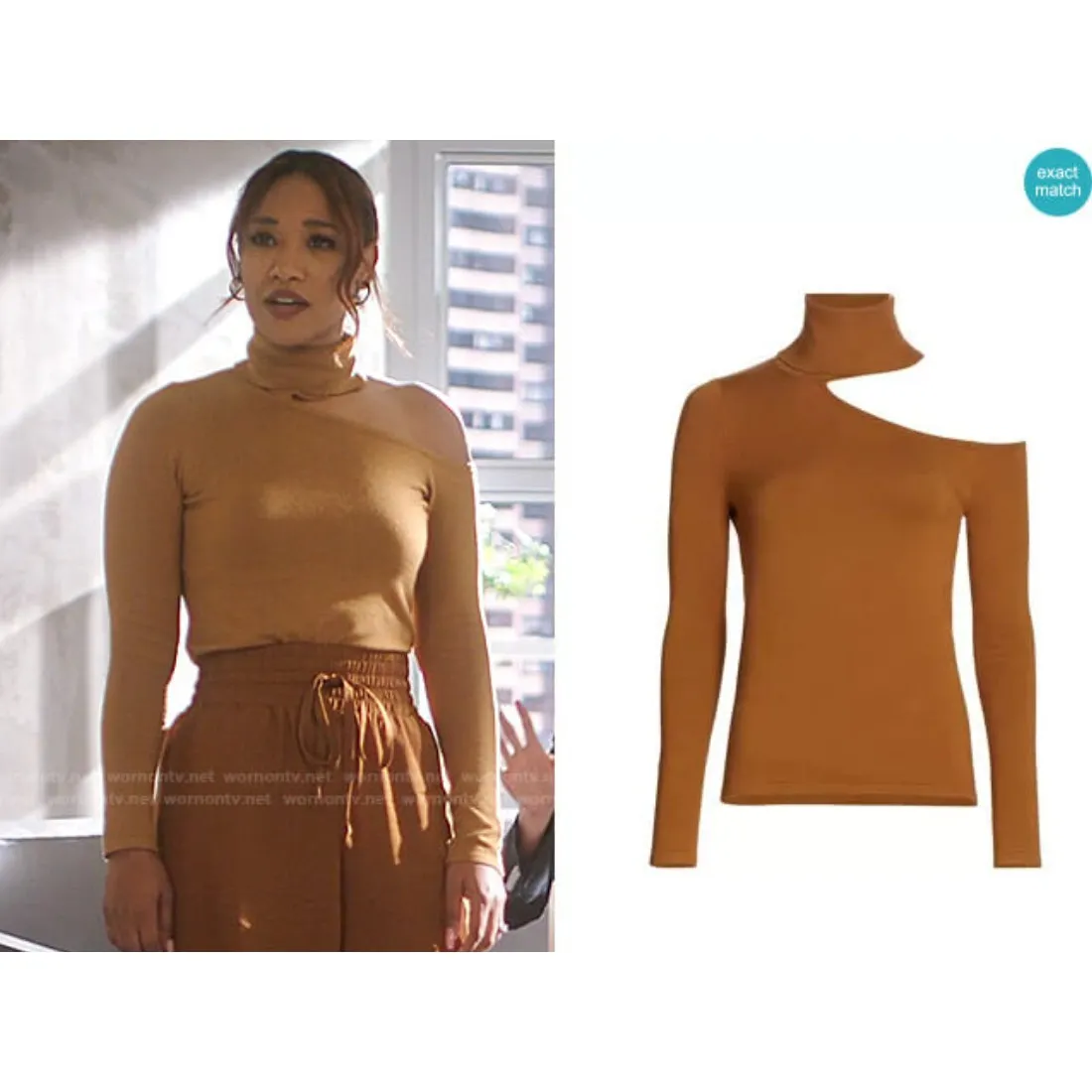 NWT L’AGENCE Nicky Cold Shoulder Fitted Turtleneck Sweater S Tan - Image 5