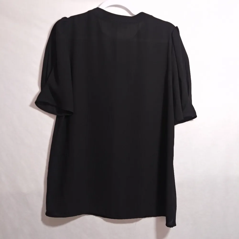 Karl Lagerfeld Black Chiffon Short Sleeve Blouse Top Career Office Size M - Image 7