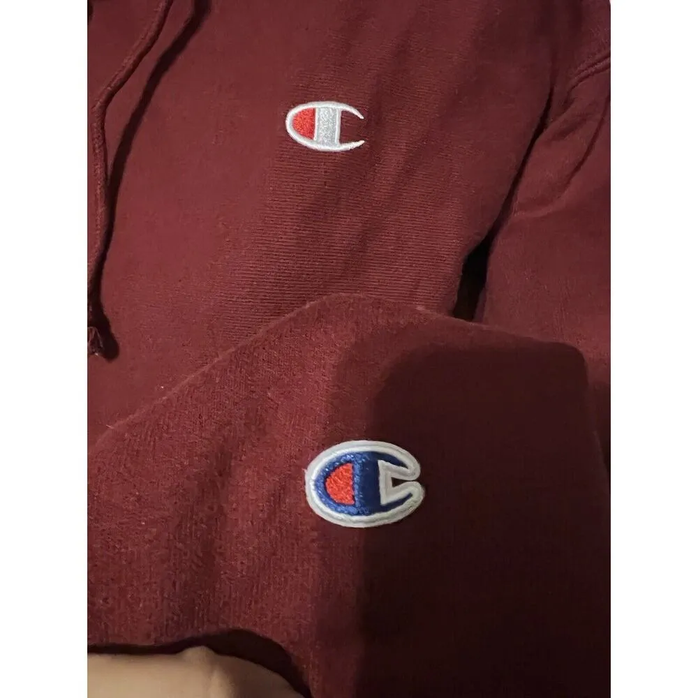 Champion Cropped Sweatshirt Sz S Hooded Womens Red Wine Reverse Weave - Image 9