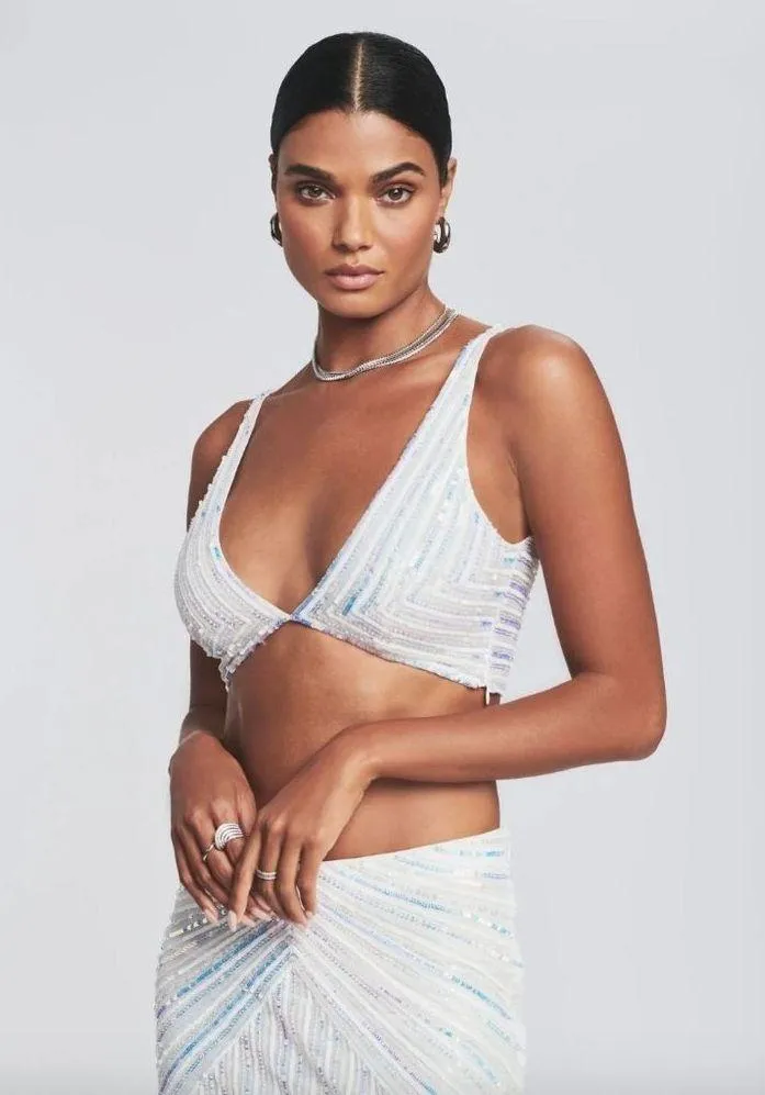 Retrofete Magda Irredescent Sequin Crop White Pearl Womens XL - Image 3