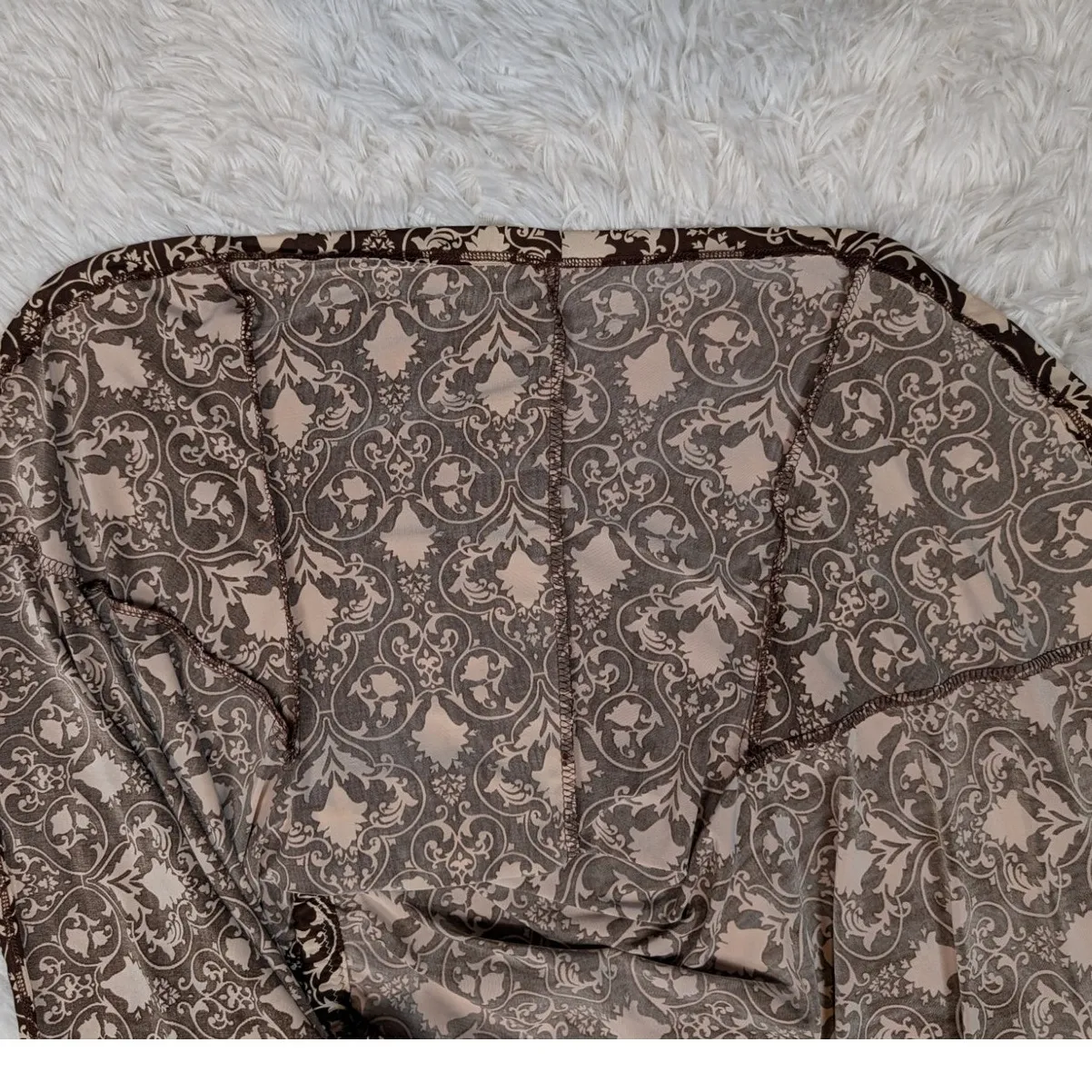 Y2K Vintage Jersey Knit Floral Print Skirt Brown and Cream Size Small - Image 7