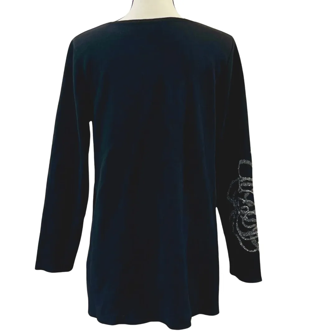 Alfani Women's Black Sweatshirt with Metallic Flowers Size L - Image 2