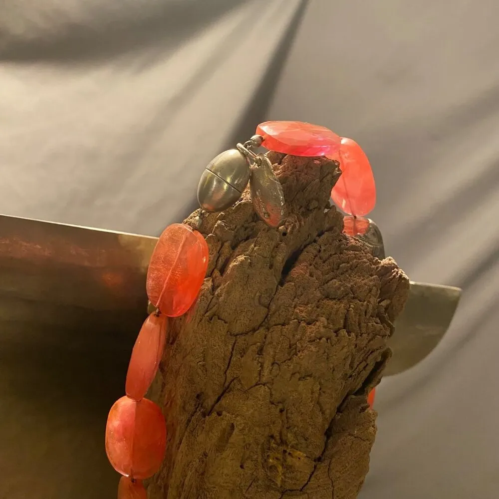 Roycroft Artisan Pink Stone 90g Leaf Fine Silver Accents Stamp Necklace Natural - Image 13