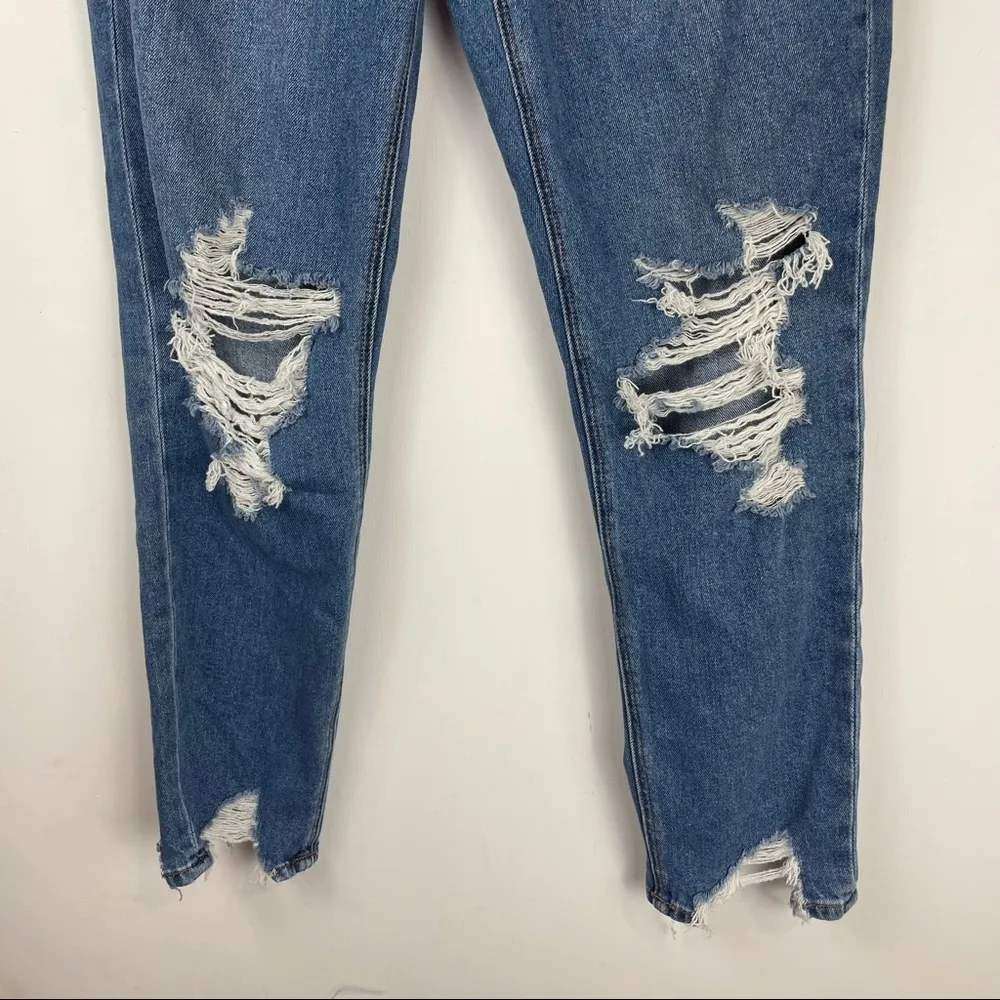 American Eagle Mom Jean Distressed Raw Chewed Hem Sz 4 Boho - Image 5