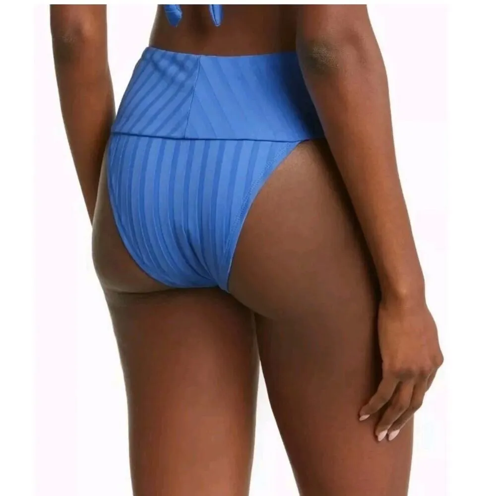 Vitamin A EMMI High Waist Rib Bikini Bottoms Dream Blue Sz large - Image 2