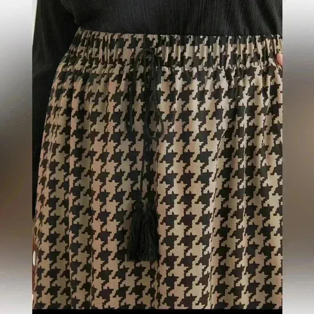 New!black&tan Houndstooth Pocket Ties Elastic Waist Skirt Womens Size 30 or 6X Black - Image 4