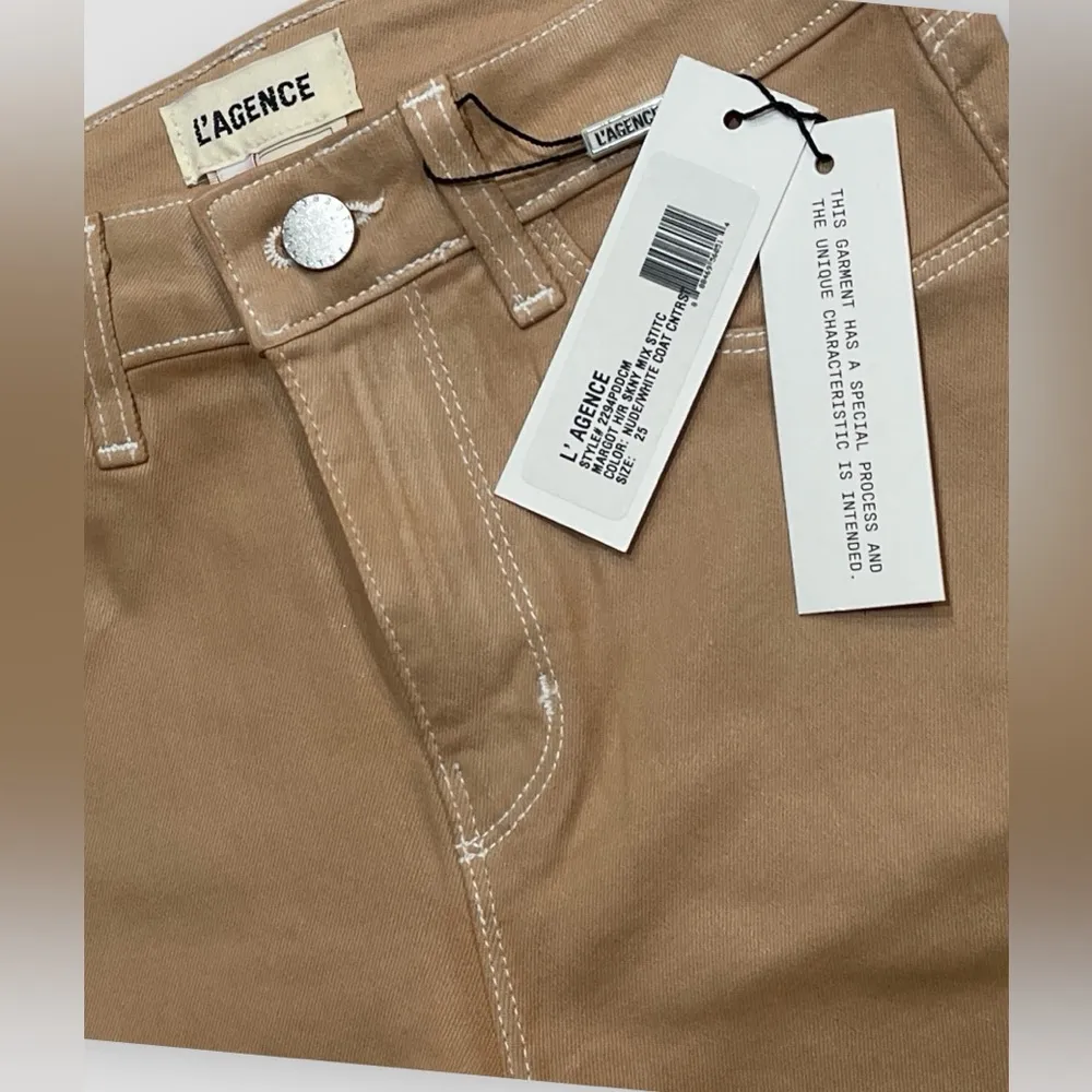 L'AGENCE Women's Margot High-Rise Skinny Nude White Coat Contrast Size 25 NWT - Image 5
