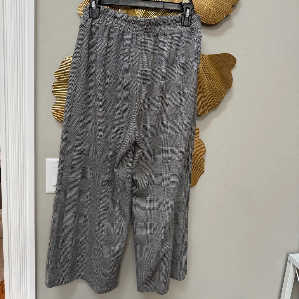 Anthropologie Maeve Plaid Womens Wide Legged Cropped Black Grey Plaid Pants XS - Image 5