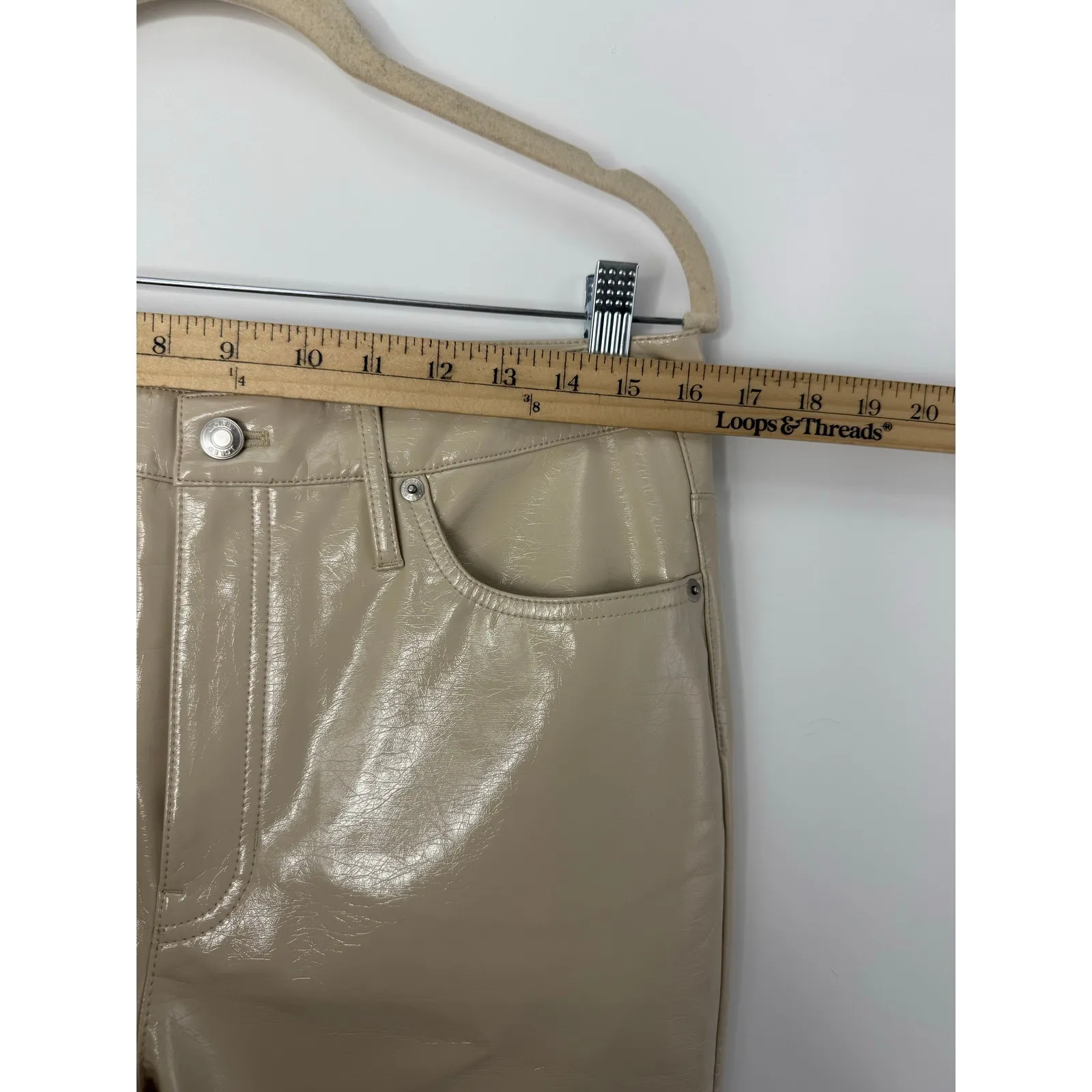 J.Crew Collection Demi Boot Faux Patent Leather Pants Size 30 Khaki Beige - Image 7