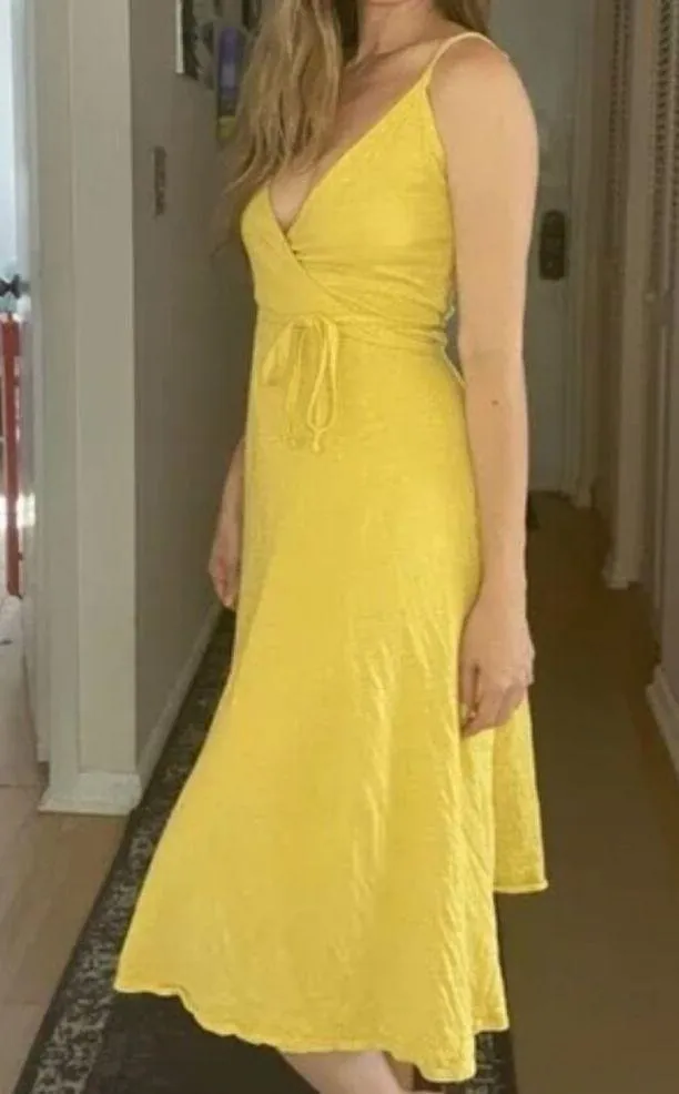 Patagonia Wear With All Wrap Dress S Yellow Stripe Knee Length Summer Cotton - Image 3