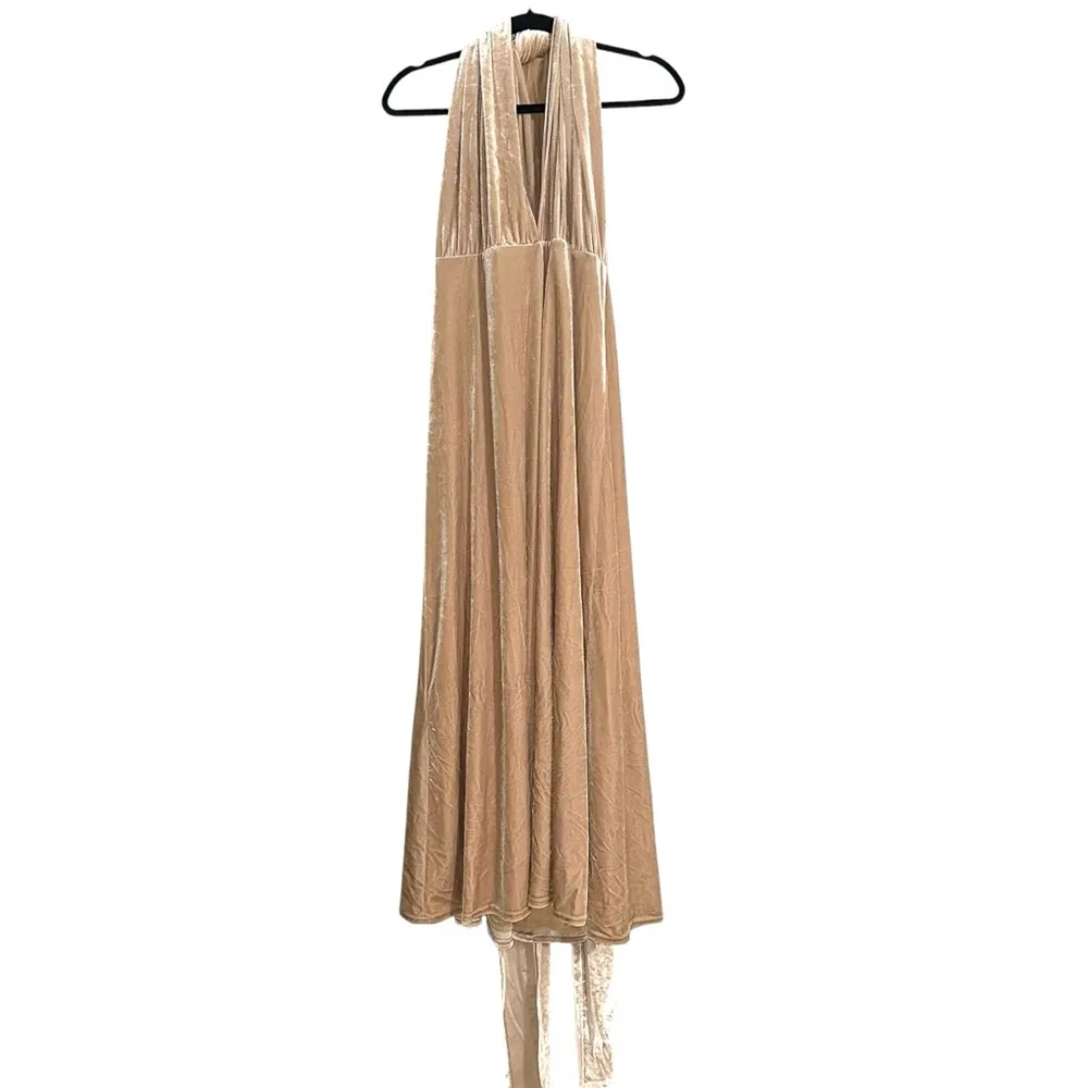 Revelry Micah Convertible Velvet Bridesmaid Maxi Dress Gown XL in Gold Champagne Tan - Image 3