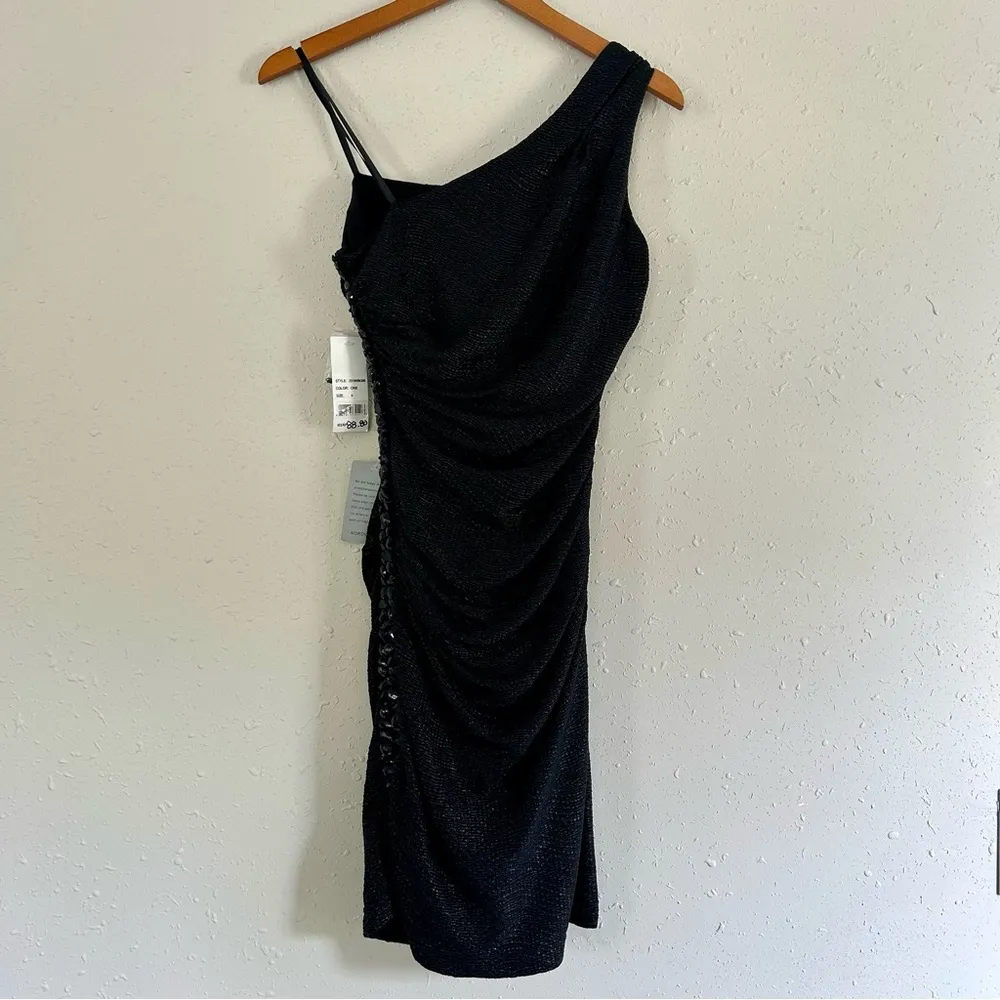 NWT Hailey Adrianna Papell One Shoulder Black Shimmery Mini Dress New Year’s Eve - Image 6