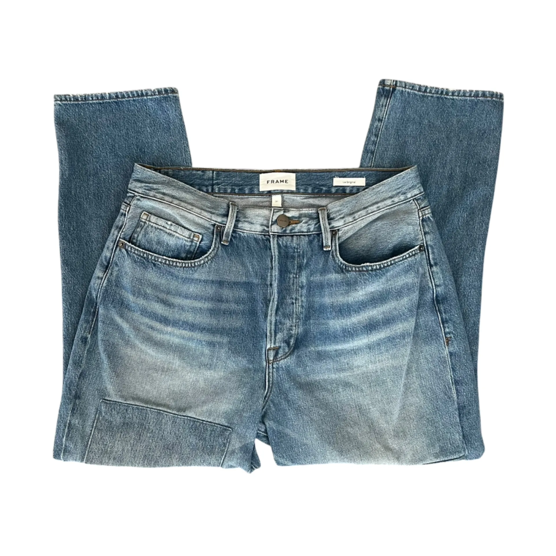 Frame Women’s Le Original Patched Straight Button Fly Blue Haver Wash Jeans 31 - Image 3