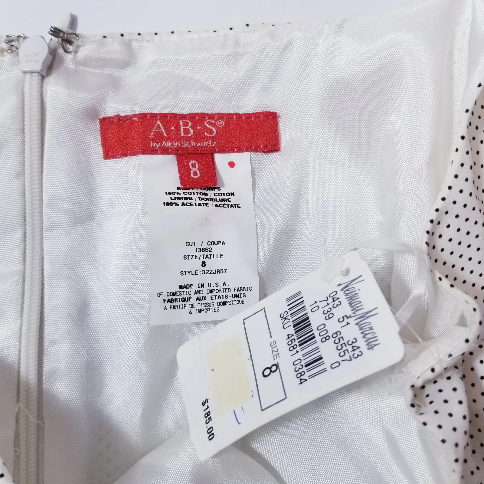 ABS by Allen Schwartz Polka Dots Pleated Fit & Flare Dress Pink Belted Bow White Size 8 - Image 4