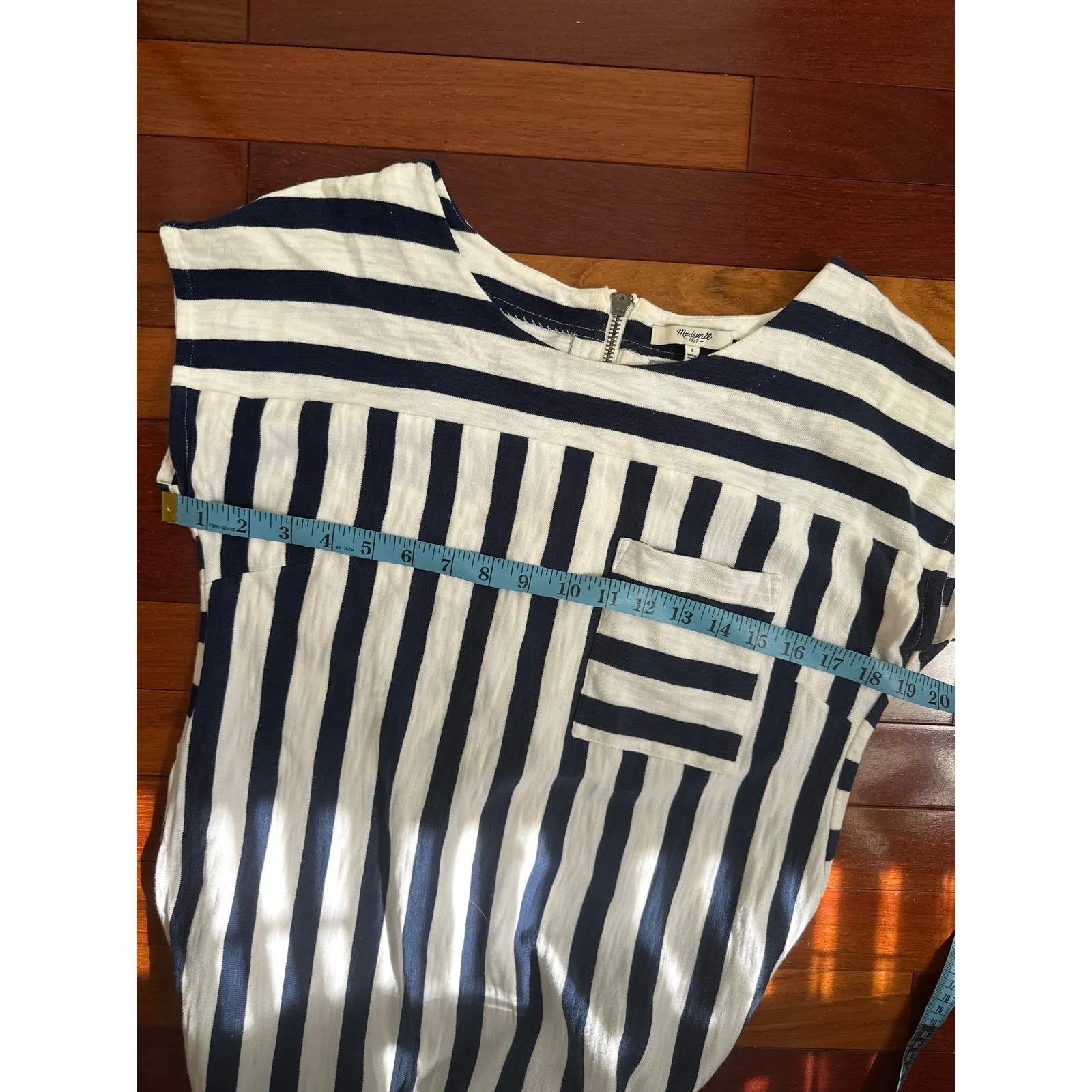 Madewell Blue Stripe Zipper Dress Preppy Nautical Vacation Seaside Coastal Yacht - Image 6