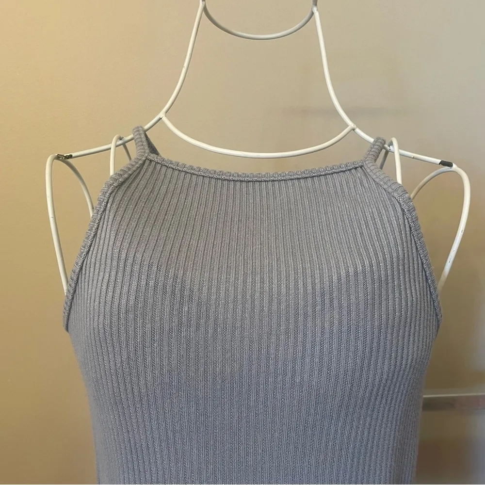 Open Back Ribbed Halter Spaghetti Strap Cropped Tank Top - Image 2