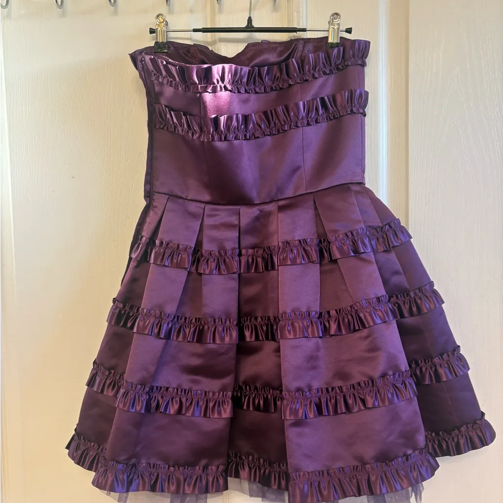 Elegant & Fun Purple Strapless “Cupcake”Style Mini Dress with Ruffle Details - Image 9