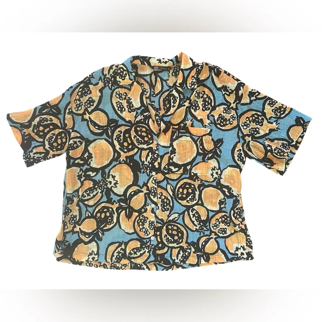 Zara Women’s Citrus Lemon Button Down Short Sleeve Top Size XS Capri Coastal - Image 5