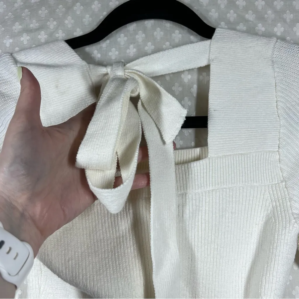 Abercrombie & Fitch Cream Ribbed Square Neck Tie Back Sweater Bodysuit‎ - Image 5