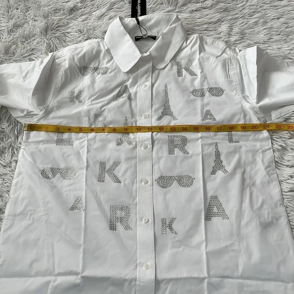 KARL LAGERFELD PARIS WOMEN SOFT WHITE SPARKLE KLP LOGO SHIRT SIZE MEDIUM - Image 8