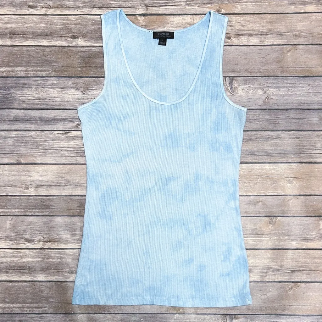 Express Light Blue Tie Dye Scoop Neck Ribbed Slim Fit Tank Top Pima Cotton Large - Image 5