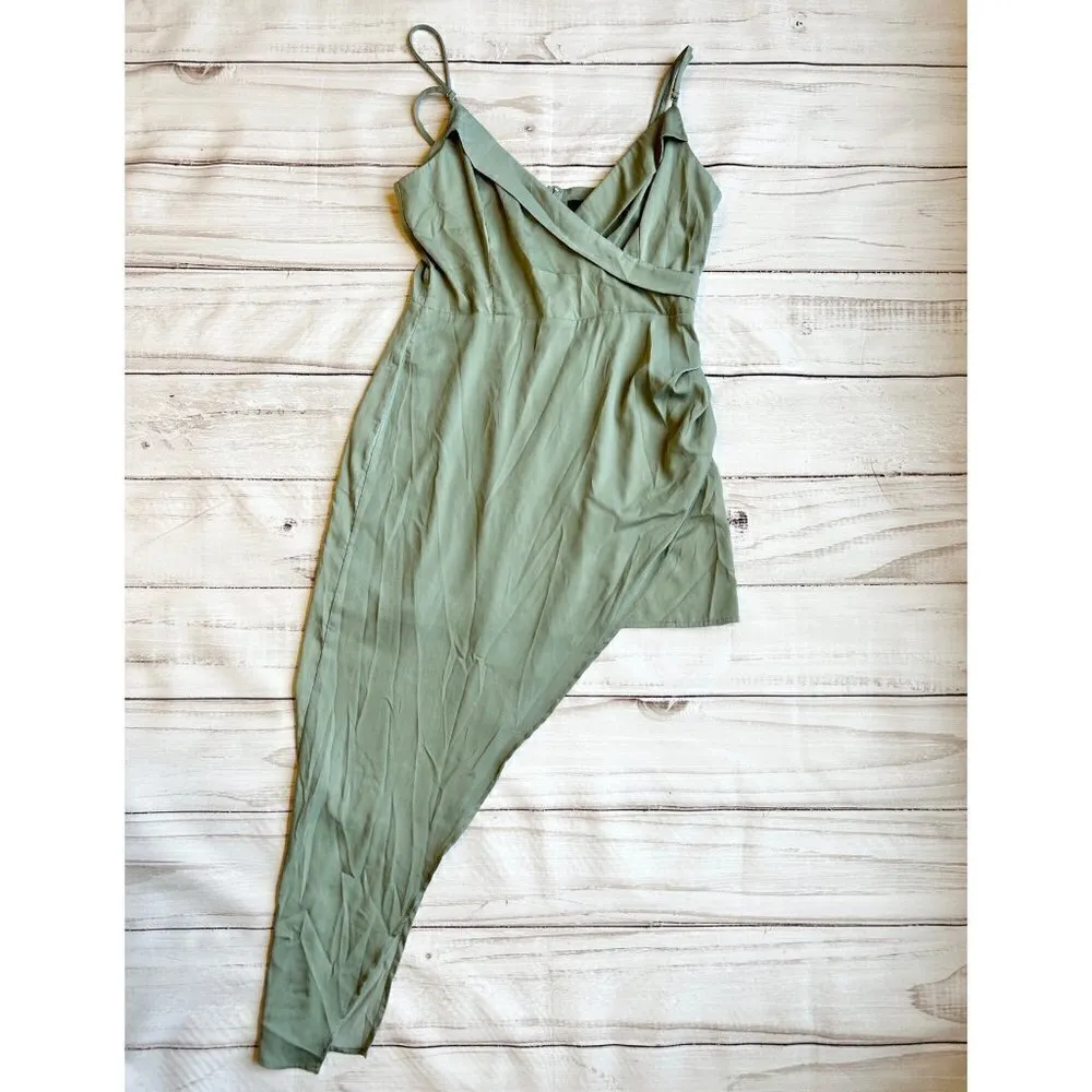 Lulu's Let's Celebrate Tonight Asymmetric Satin Cocktail Dress Sage Green NWOT - Image 5