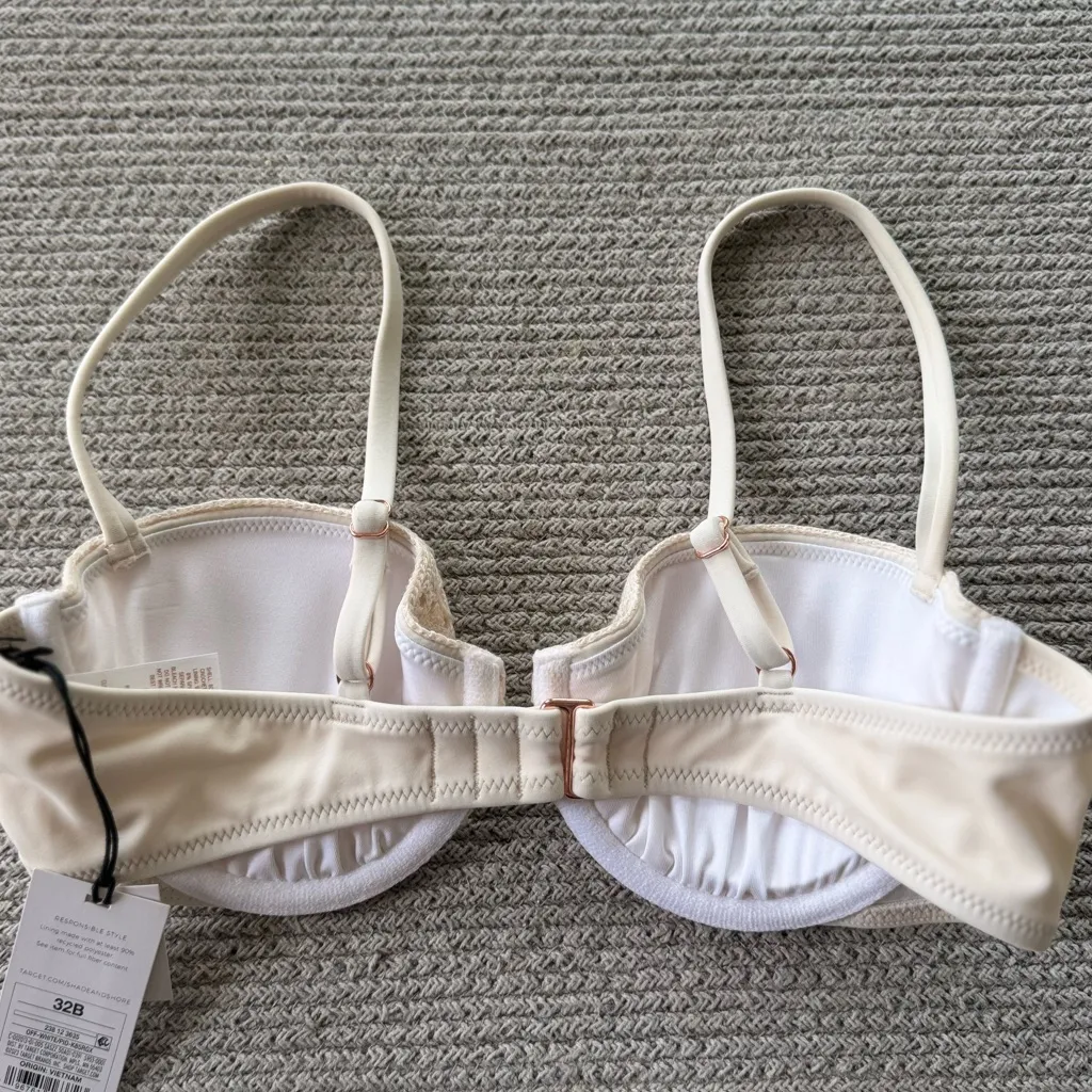 Shade & Shore Ivory Crochet Floral Demi Cup Pushup Bikini Top Size 32B NWT - Image 3